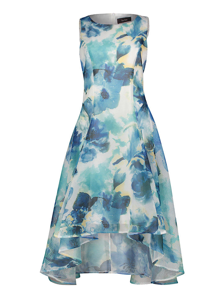 Sukienka w kolorze niebiesko-kremowym ze wzorem