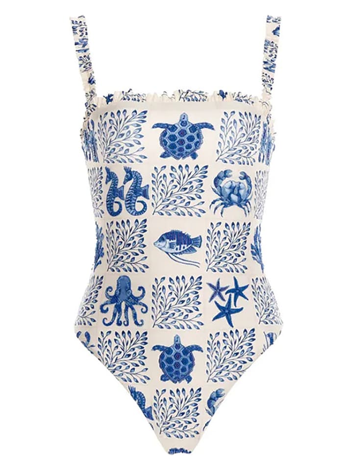 Evia Strój kąpielowy w kolorze niebiesko-kremowym rozmiar: L