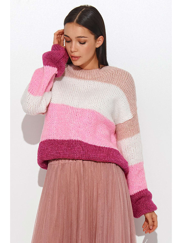 Sweter w kolorze różowo-kremowym ze wzorem