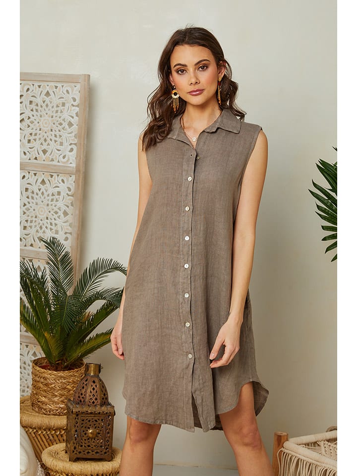 Lin Passion Lniana sukienka w kolorze jasnobrązowym rozmiar: 34/36