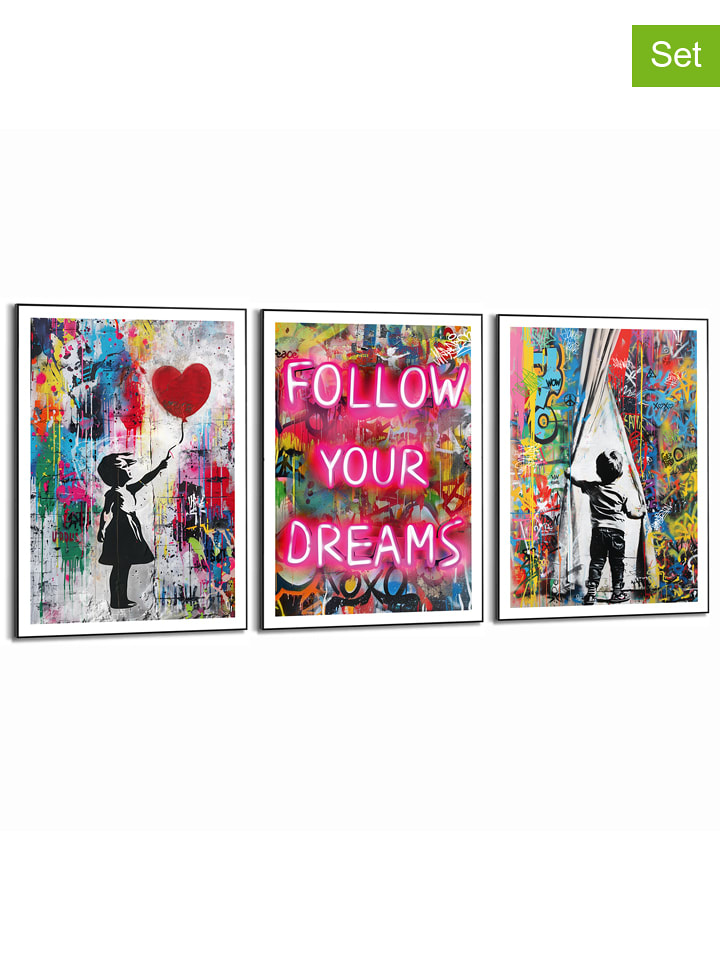 Orangewallz Druki artystyczne (3 szt.) "Streetart Compilation" w ramce rozmiar: 50x70 cm