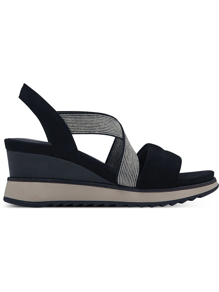 Tamaris Skórzane sandały w kolorze granatowym na koturnie rozmiar: 37