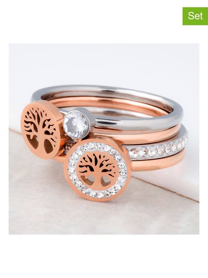 Pierścionki (4 szt.) z kryształami