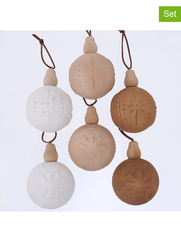 Boltze Bombki (6 szt.) "Noctus" w kolorze jasnobrązowo-białym - Ø 8 cm rozmiar: onesize