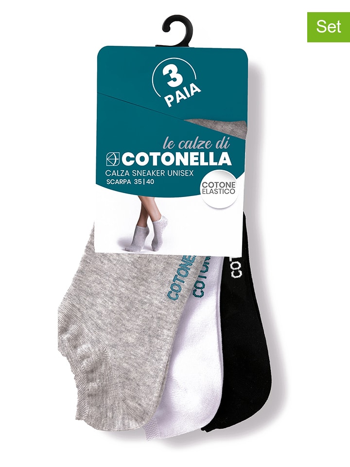 COTONELLA Skarpety (3 pary) w kolorze białym, szarym, czarnym rozmiar: 39-42