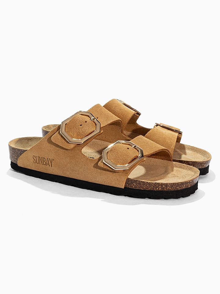 Sunbay Skórzane klapki "Trefle" w kolorze jasnobrązowym rozmiar: 39