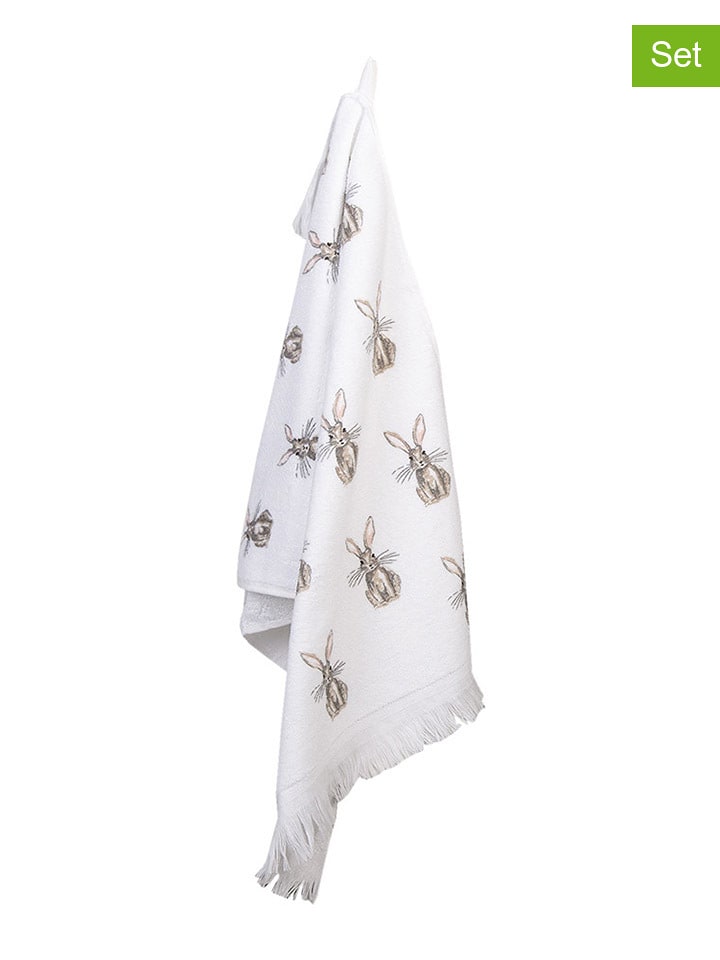 Clayre & Eef Ręczniki (3 szt.) w kolorze biało-brązowym dla gości - 66 x 40 cm rozmiar: onesize