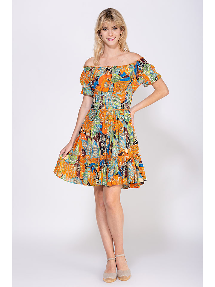 Sukienka w kolorze pomarańczowo-niebieskim