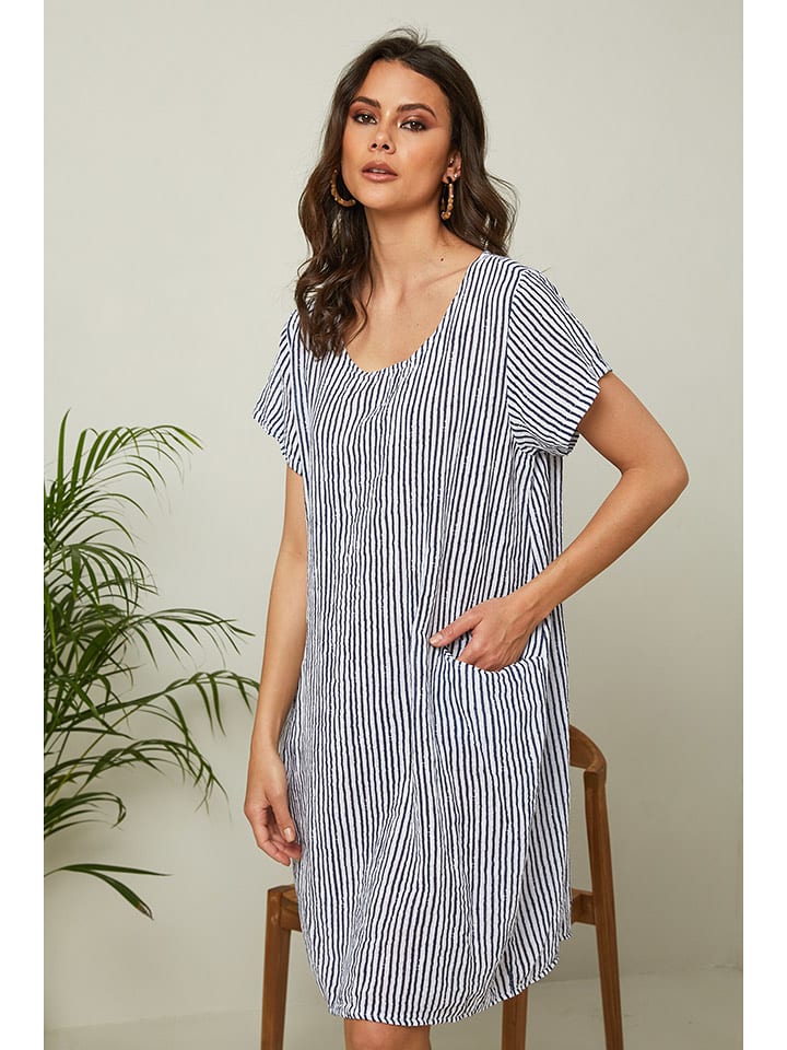 La Compagnie Du Lin Sukienka "Days" w kolorze granatowo-białym rozmiar: L