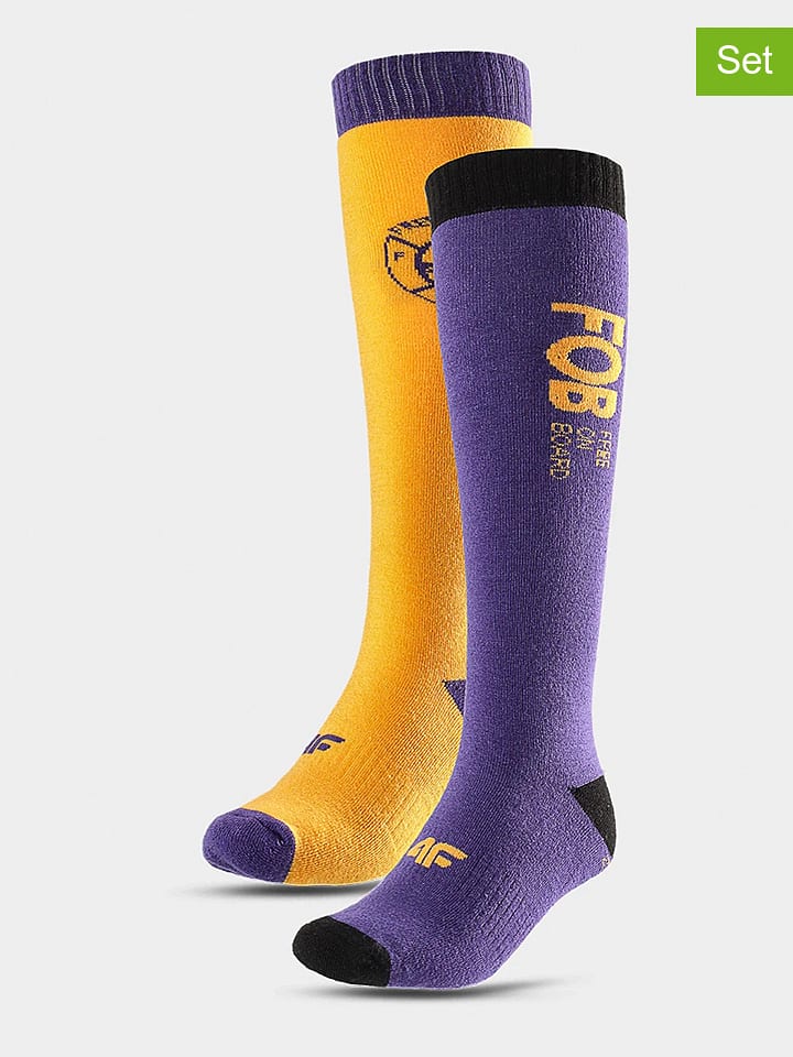 4F Skarpety sportowe (2 pary) w kolorze żółto-fioletowym rozmiar: 39-42
