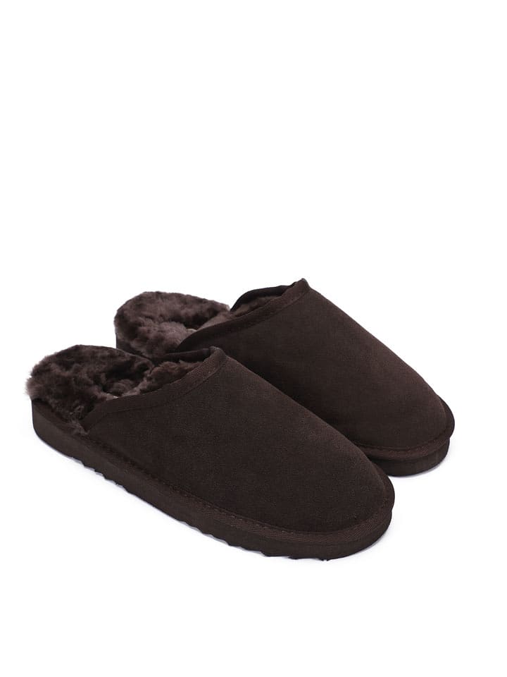 Gooce Wełniane kapcie "Emerald" w kolorze ciemnobrązowym rozmiar: 42