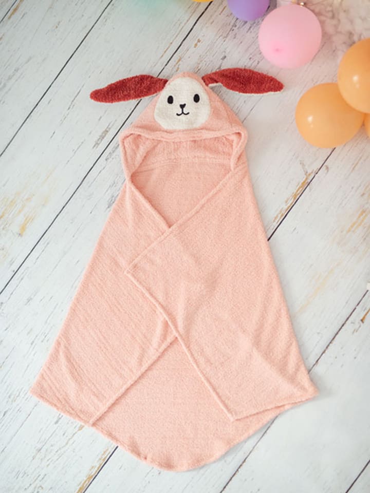 Crochetts Ręcznik "Rabbit" w kolorze jasnoróżowym z kapturem - 120 x 110 cm rozmiar: onesize