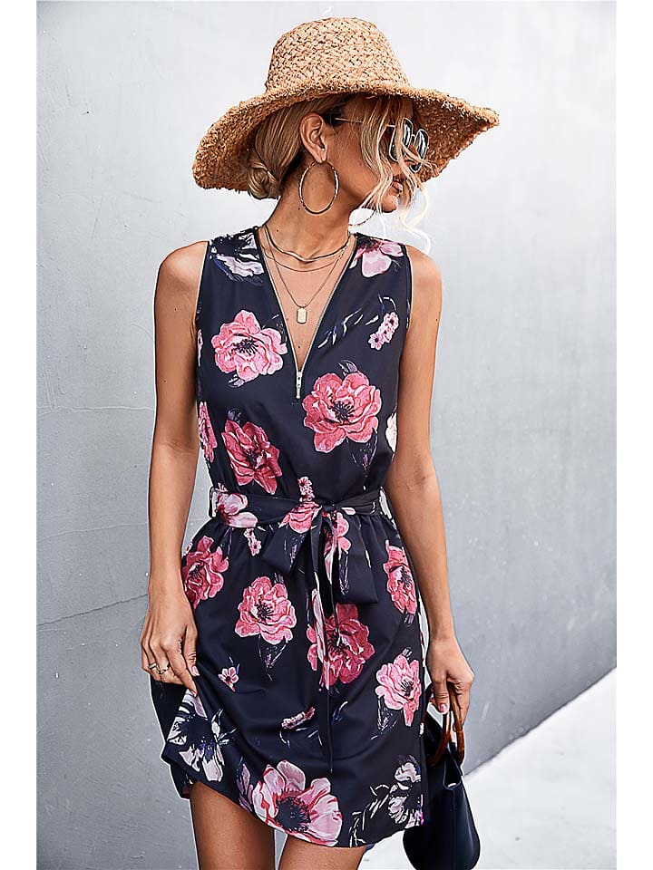 Sukienka w kolorze granatowo-różowym