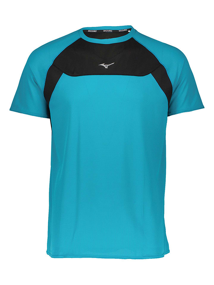 Mizuno Koszulka sportowa "Dry Aero Flow" w kolorze czarno-turkusowym rozmiar: XXL
