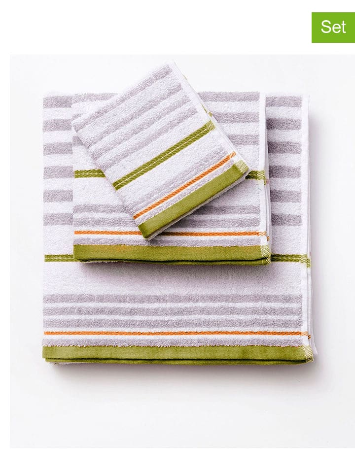 Benetton 3-częściowy zestaw ręczników w kolorze biało-szaro-zielonym rozmiar: onesize