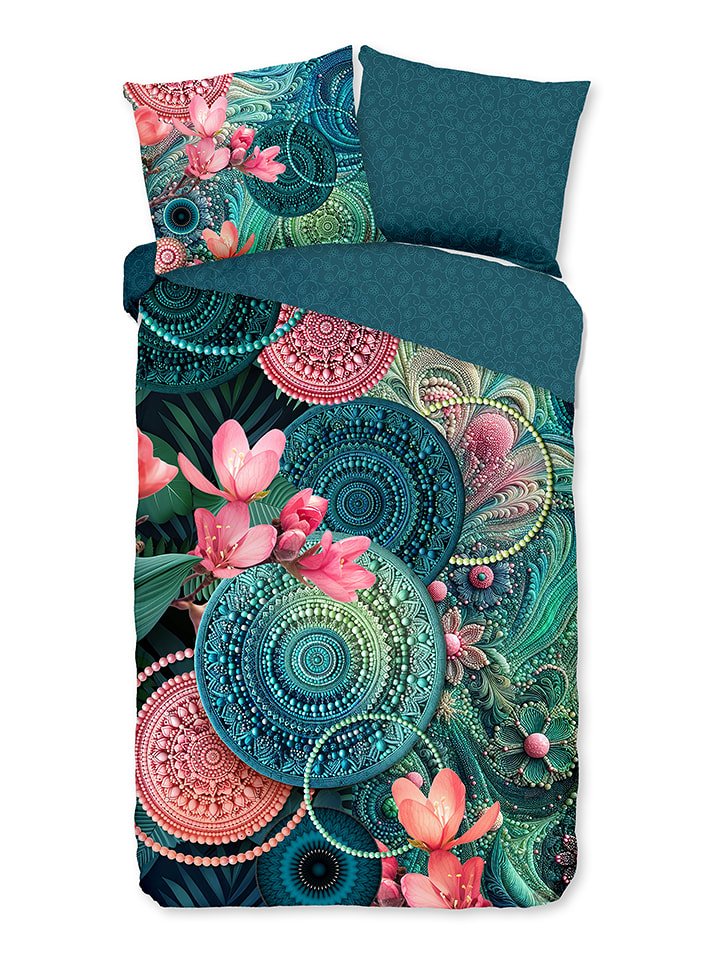 Hip Komplet pościeli satynowej "Zarha" w kolorze morsko-jasnoróżowym rozmiar: 200x220 cm