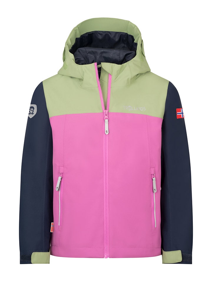 Trollkids Kurtka funkcyjna "Telemark" w kolorze zielono-granatowo-jasnoróżowym rozmiar: 110