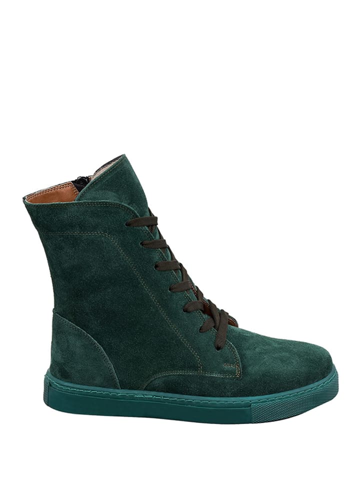 Skórzane trzewiki w kolorze ciemnozielonym