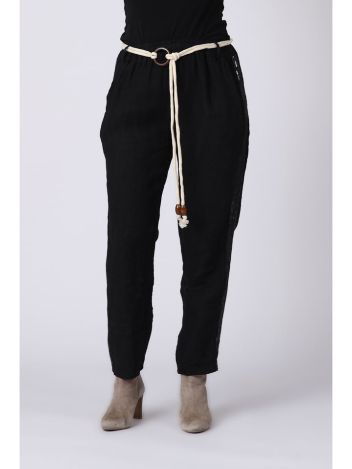 Lniane spodnie "Kaylen" w kolorze czarnym