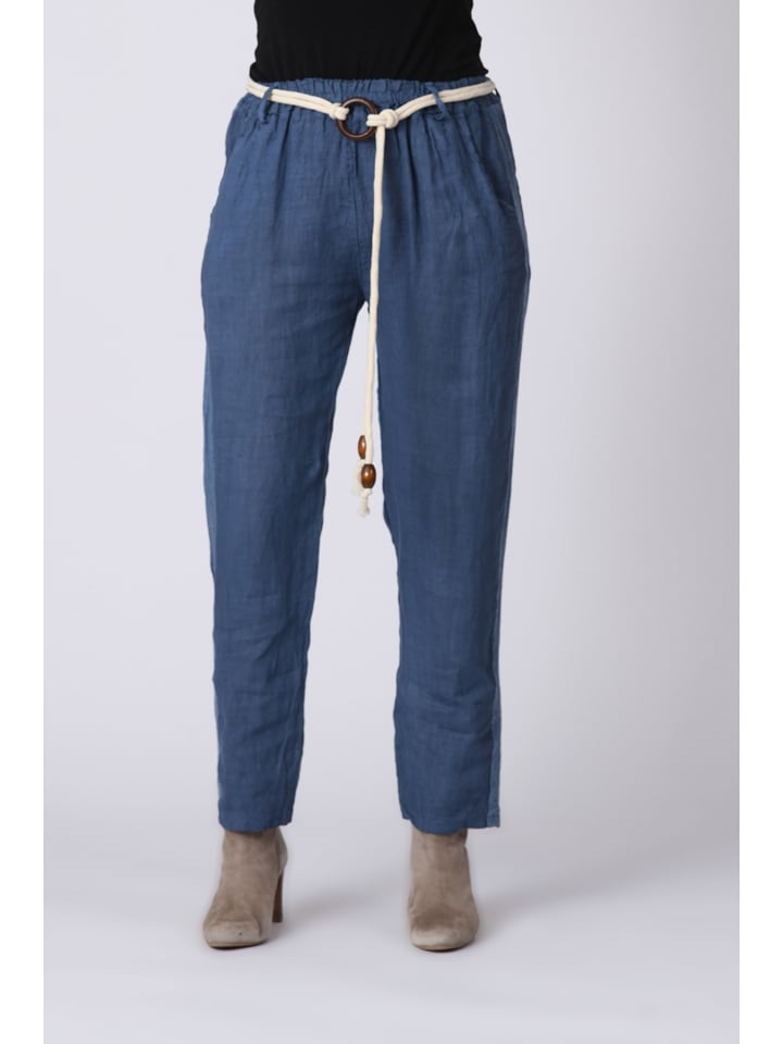 Lniane spodnie "Kaylen" w kolorze niebieskim