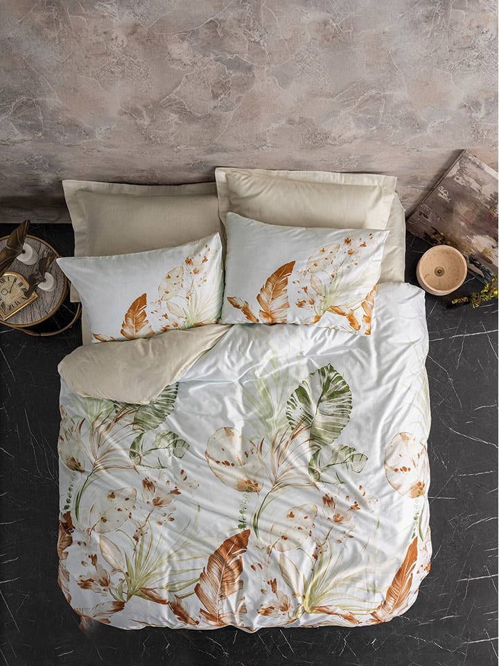 Elizabed Komplet pościeli satynowej w kolorze beżowo-białym rozmiar: 135x200 cm