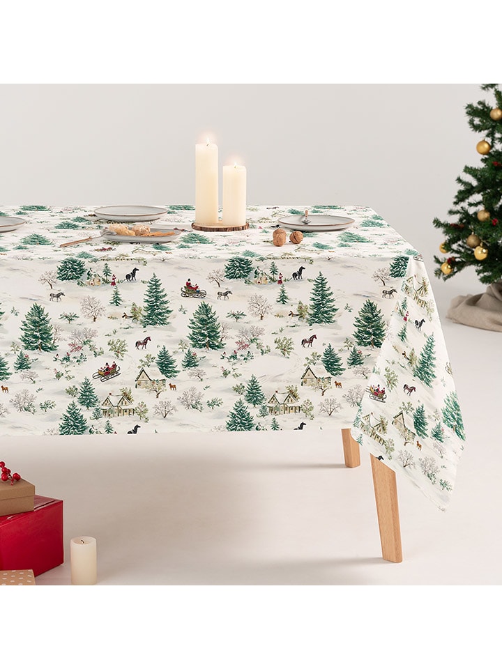 GAMUSI Obrus "Yulvin" w kolorze biało-zielono-jasnobrązowym rozmiar: 160x240 cm