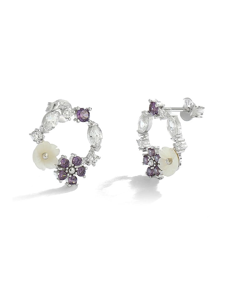 Miu Silver Srebrne kolczyki-wkrętki z cyrkoniami i masą perłową rozmiar: onesize