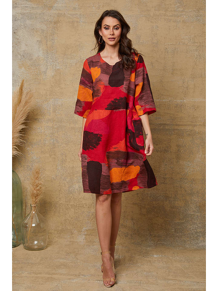 Fleur de Lin Lniana sukienka "Quincy" w kolorze czerwono-brązowo-pomarańczowym rozmiar: M