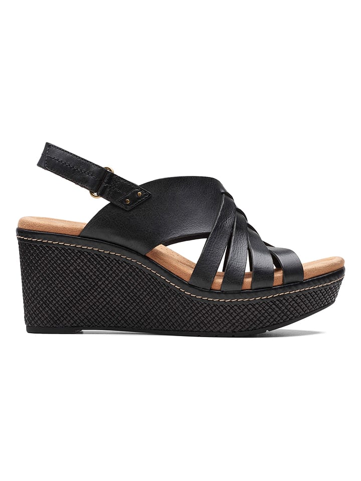 Clarks Skórzane sandały "Elleri Grace" w kolorze czarnym na koturnie rozmiar: 37