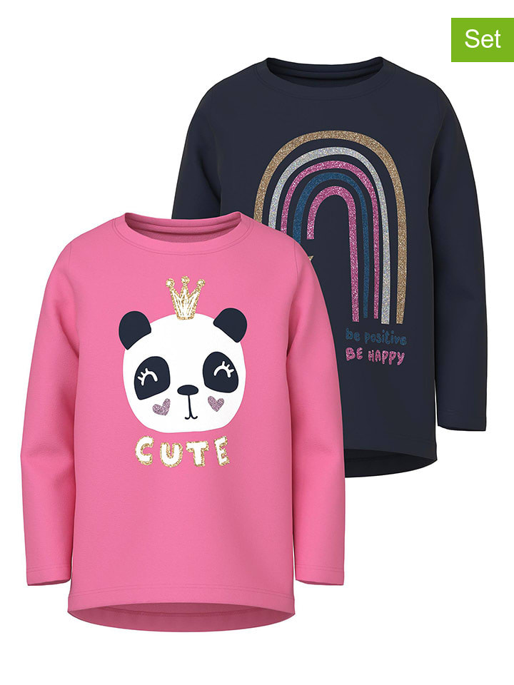 name it Koszulki "Vix" (2 szt.) w kolorze granatowym i różowym rozmiar: 98