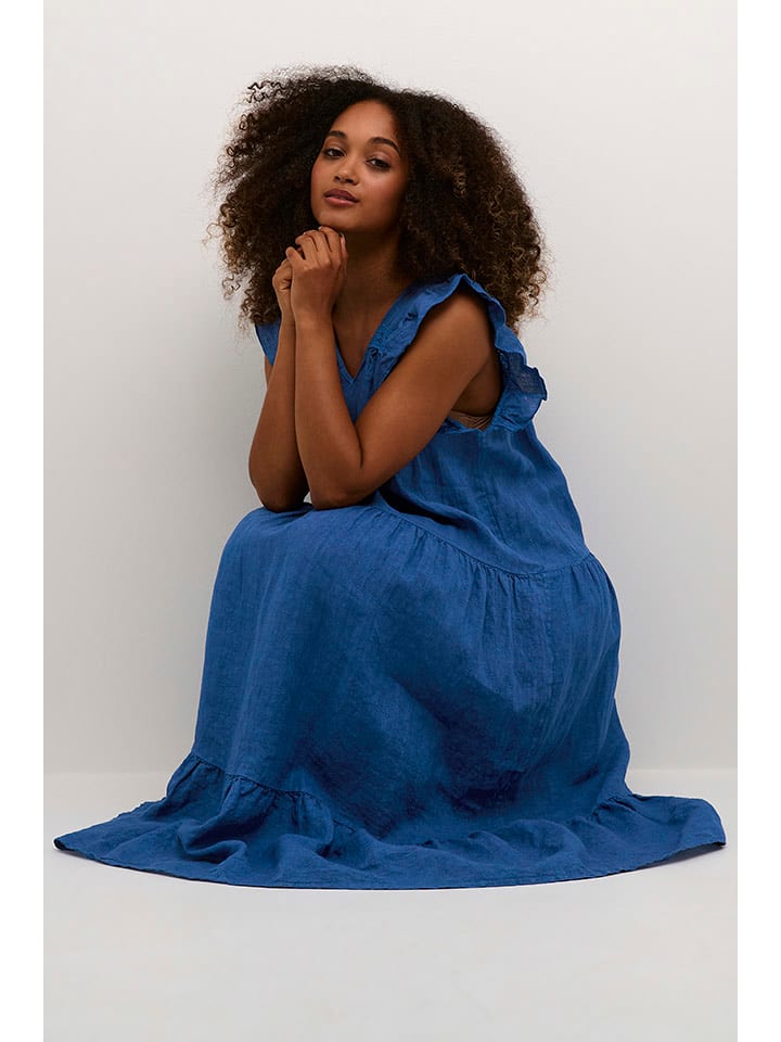 Cream Sukienka lniana "Nina" w kolorze granatowym rozmiar: L/XL