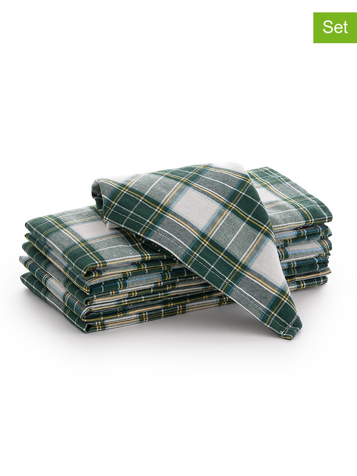 GAMUSI Serwetki (6 szt.) "Check" w kolorze biało-zielonym - 45 x 45 cm rozmiar: onesize
