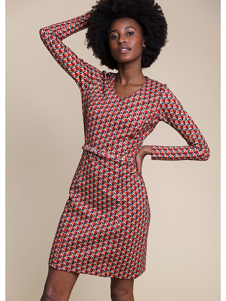 4funkyflavours Sukienka "I've Been Waiting For You" w kolorze pomarańczowo-biało-czarnym rozmiar: S