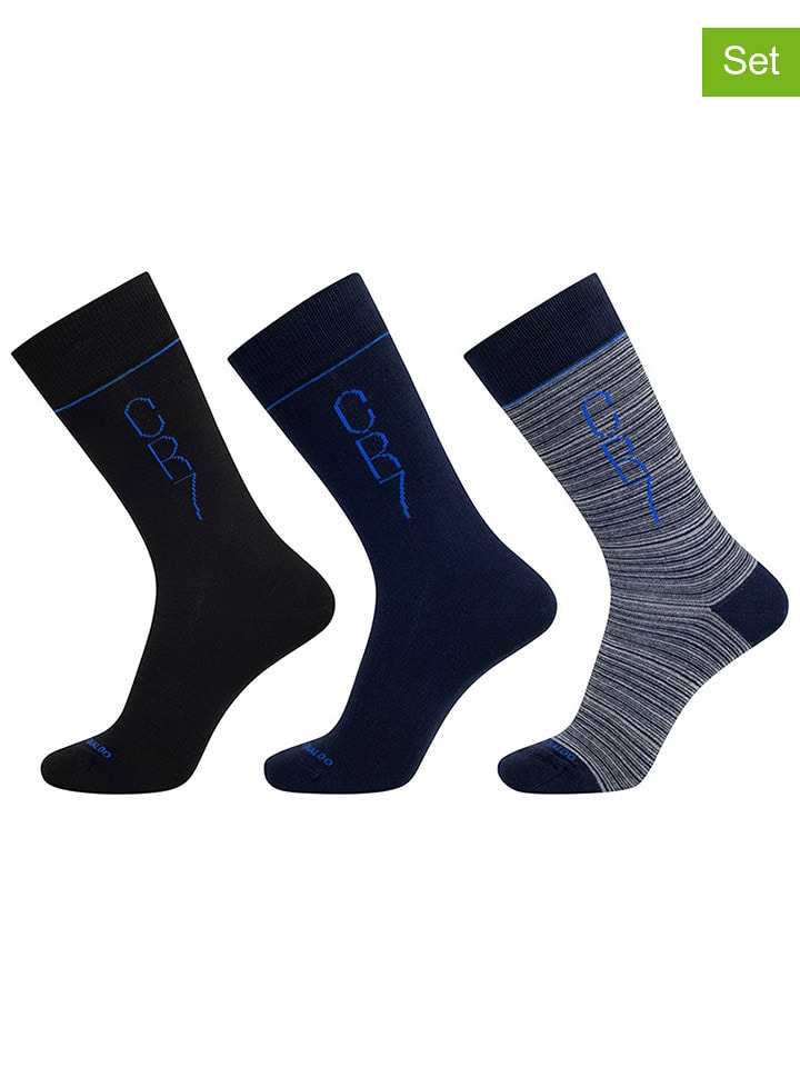 CR7 Skarpetki (3 par) w kolorze czarno-szaro-granatowym rozmiar: 40-46
