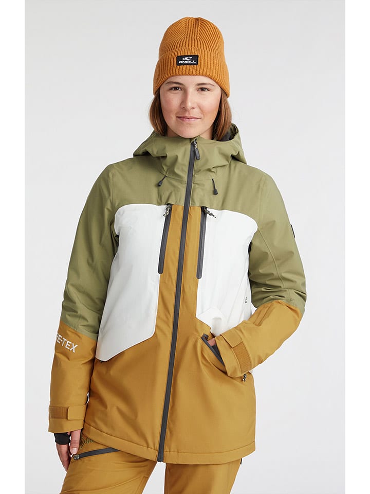O`Neill Kurtka narciarska "GTX Psycho Tech" w kolorze zielono-musztardowo-białym rozmiar: M