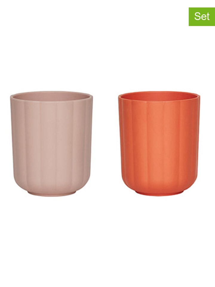 OYOY mini Kubki edukacyjne (2 szt.) "Pullo" w kolorze jasnoróżowo-pomarańczowym - 12 m+ rozmiar: onesize