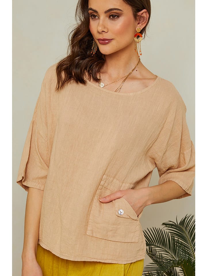 Lin Passion Lniana bluzka w kolorze beżowym rozmiar: 46/48