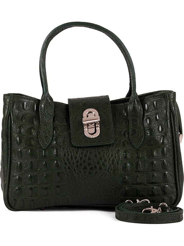 Lia Biassoni Skórzana torebka w kolorze ciemnozielonym - 26 x 17 x 12 cm rozmiar: onesize