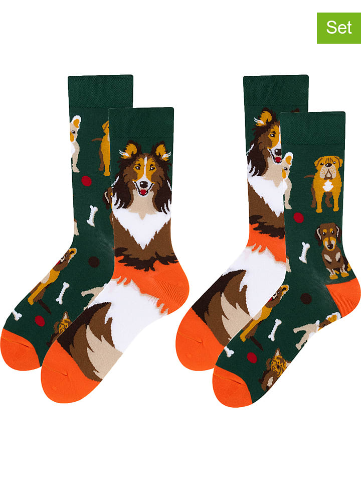 TODO SOCKS Skarpety (2 pary) w kolorze pomarańczowym i ciemnozielonym rozmiar: 43-46