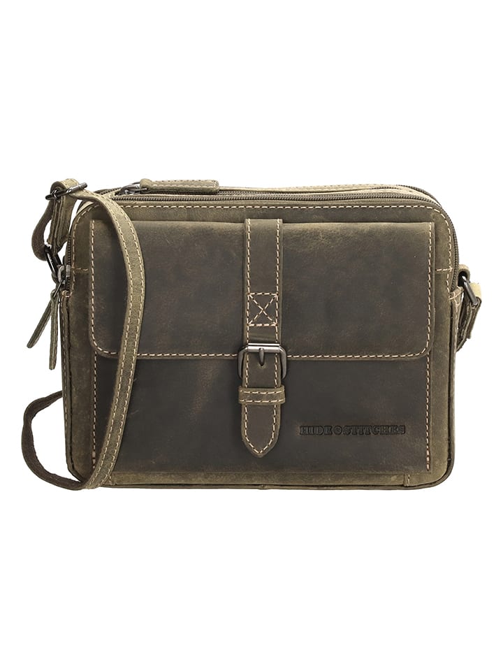 HIDE & STITCHES Skórzana torebka w kolorze oliwkowym - 22 x 17 x 6,5 cm rozmiar: onesize