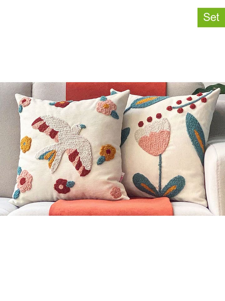 ABERTO DESIGN Poszewki (2 szt.) "Spring Love" w kolorze kremowym na poduszkę - 43 x 43 cm rozmiar: onesize