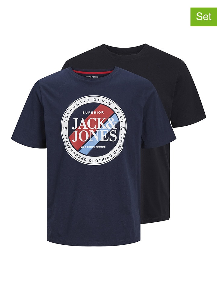 Jack & Jones Koszulki (2 szt.) w kolorze granatowym i czarnym rozmiar: XXL