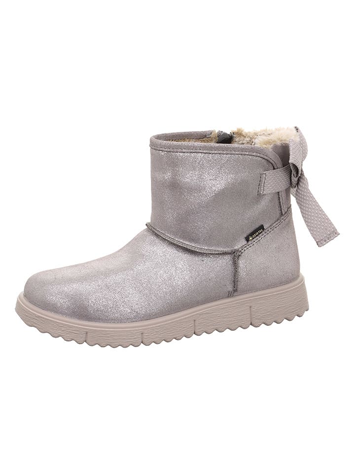 superfit Skórzane botki zimowe "Lora" w kolorze srebrnym rozmiar: 38