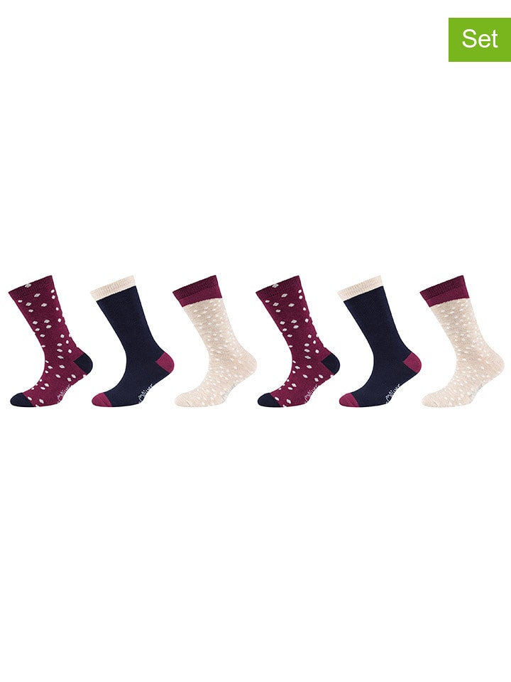 s.Oliver Skarpety (6 par) w kolorze granatowo-bordowo-beżowym rozmiar: 31-34