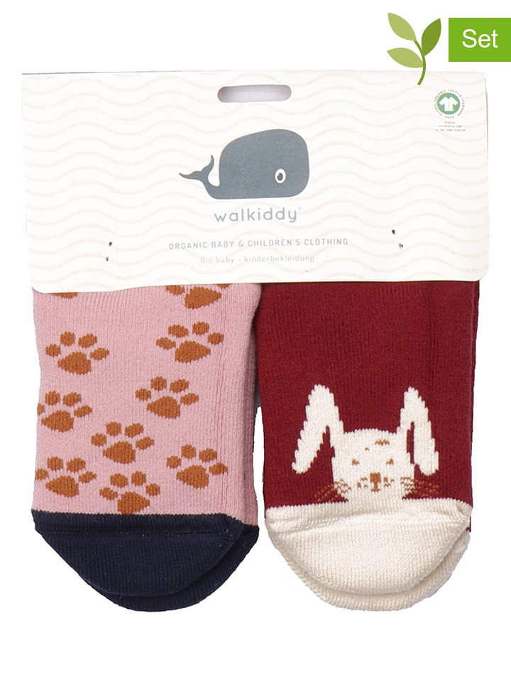 Walkiddy Skarpety antypoślizgowe (2 pary) w kolorze jasnoróżowym i czerwonym rozmiar: 22/24