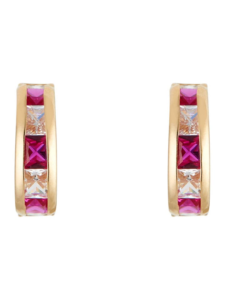 L instant d Or Złote kolczyki-półkreole "Redarc" z cyrkoniami i rubinami rozmiar: onesize