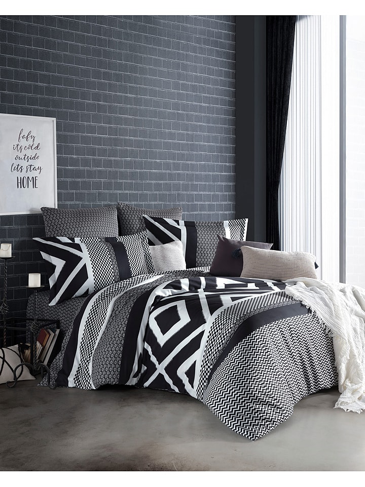 Komplet pościeli satynowej w kolorze szaro-czarno-białym