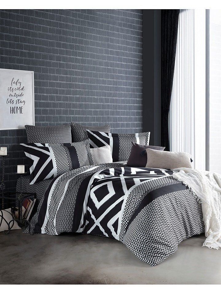 Komplet pościeli satynowej w kolorze szaro-czarno-białym