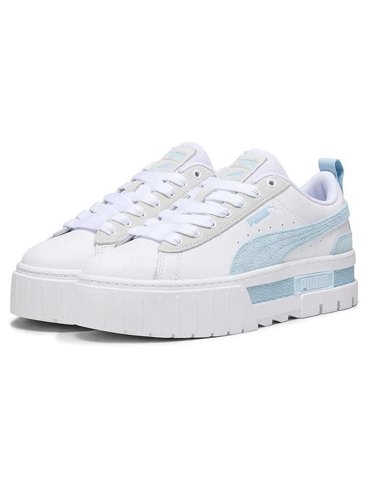 Puma Skórzane sneakersy "Mayze" w kolorze biało-błękitnym rozmiar: 40