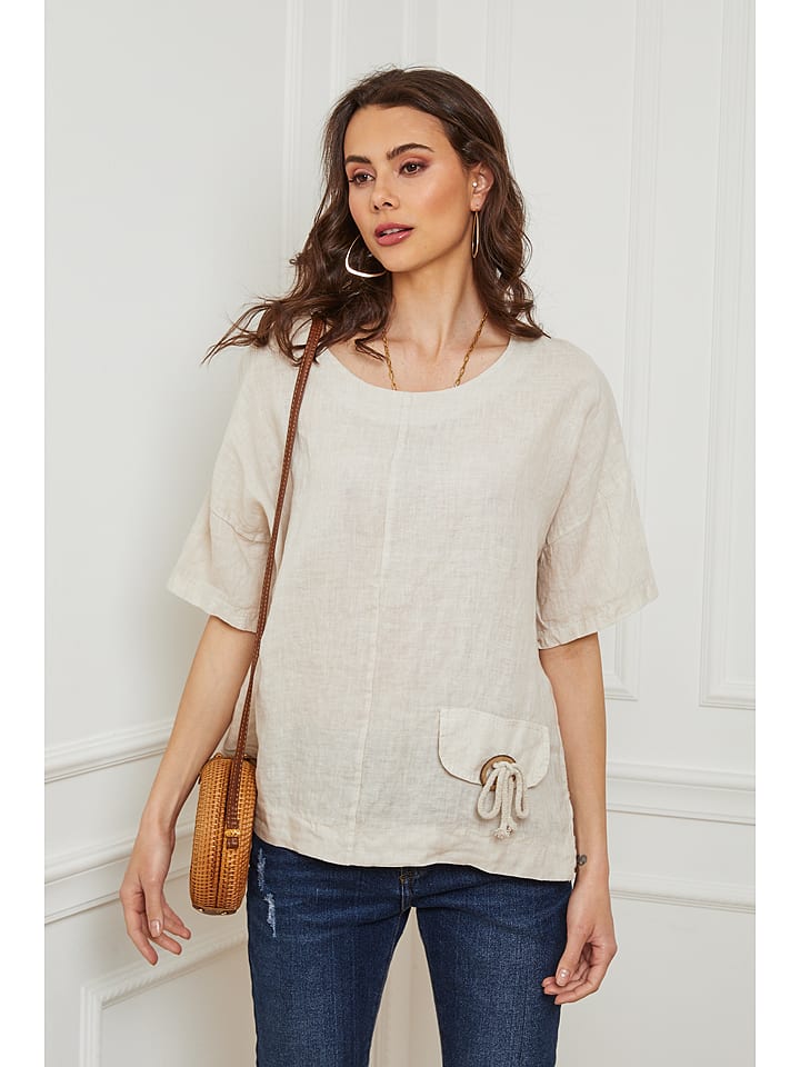 Joséfine Lniana koszulka "Bostane" w kolorze beżowym rozmiar: L